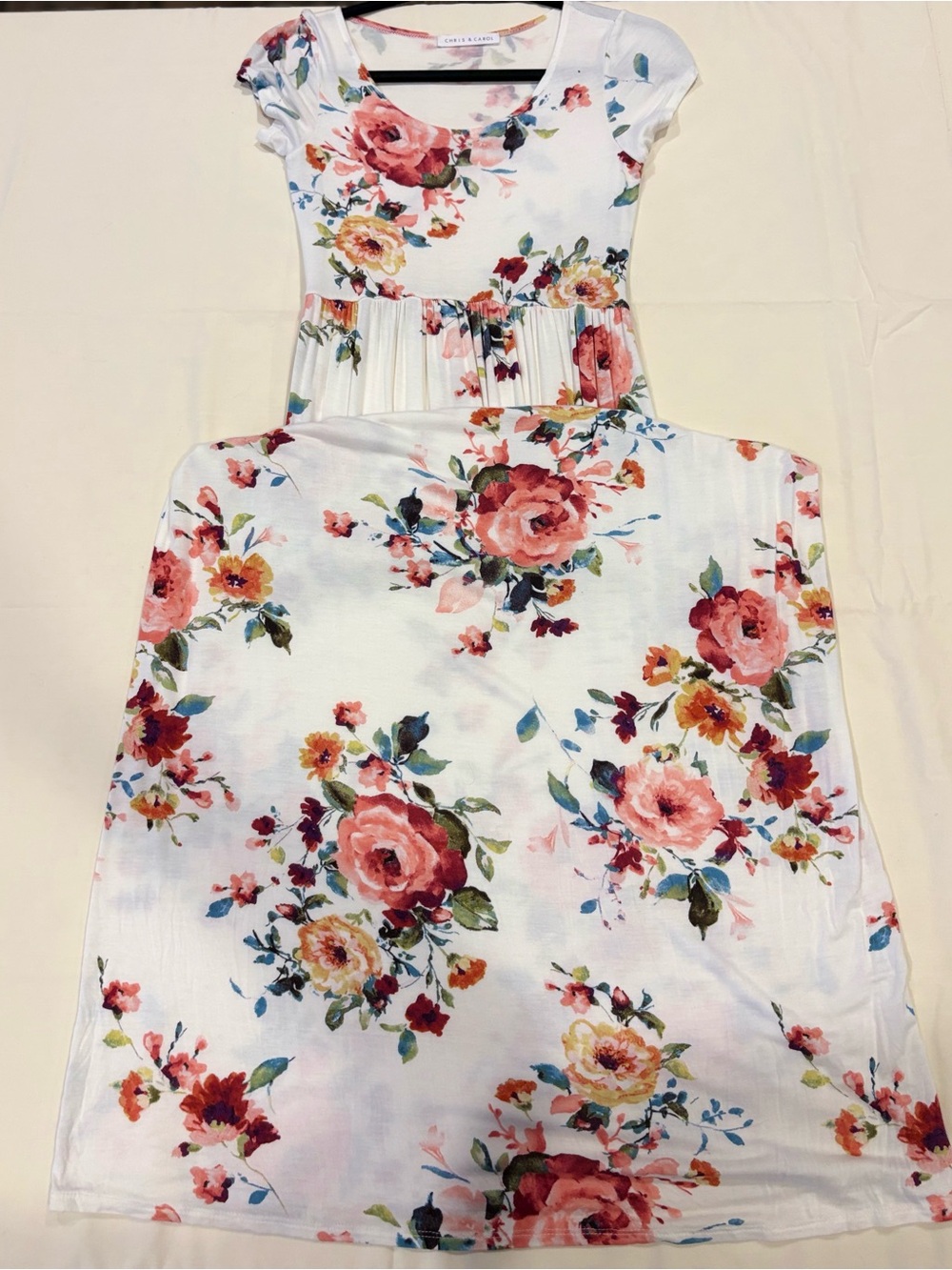 Chris & Carol White Maxi Dress with Pink Floral Print